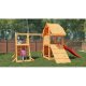 Ξύλινη Παιδική Χαρά κήπου με δύο κούνιες, δύο τοίχους αναρρίχησης, τσουλήθρα και δίχτυ αναρρίχησης