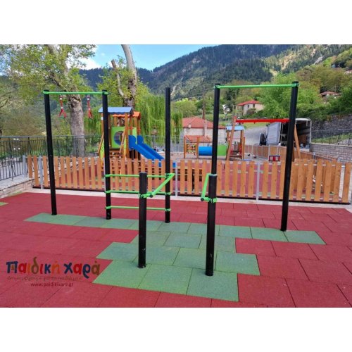 Σύνθετο όργανο καλλισθενικής γυμναστικής με μονόζυγο, δίζυγο και σχοινιά ισορροπίας