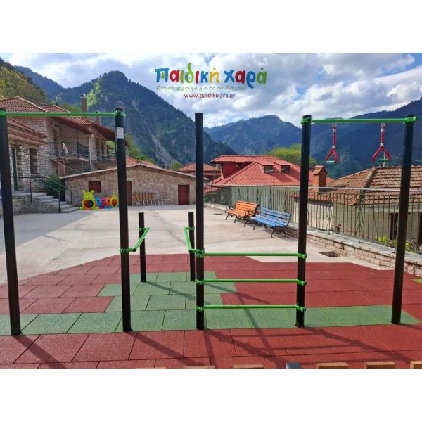 Σύνθετο όργανο καλλισθενικής γυμναστικής με μονόζυγο, δίζυγο και σχοινιά ισορροπίας