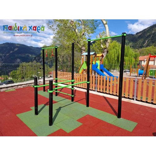 Σύνθετο όργανο καλλισθενικής γυμναστικής με μονόζυγο, δίζυγο και σχοινιά ισορροπίας