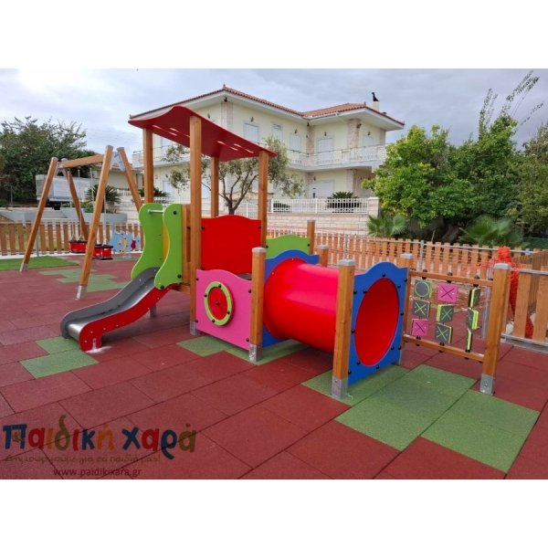 Σύνθετο όργανο νηπίων, με τούνελ τσουλήθρα και τρίλιζα