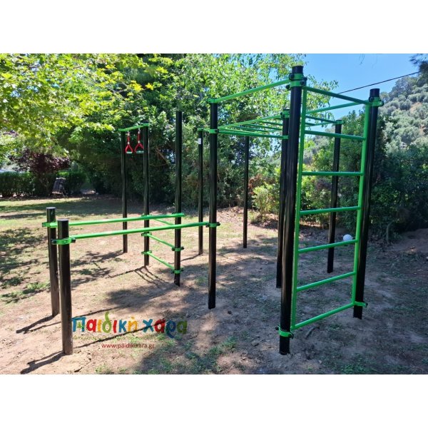 Σύνθετο όργανο καλλισθενικής γυμναστικής με οριζόντια κλίμακα δίζυγο και πολύζυγο 