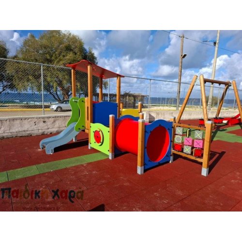 Σύνθετο όργανο νηπίων, με τούνελ τσουλήθρα και τρίλιζα